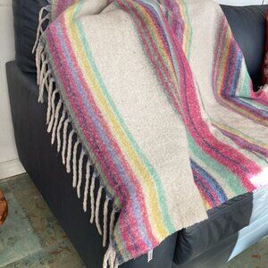 Free People Skye Stripe Throw Blanket 60” x 51” Fringed Boho Striped Fuzzy Cozy